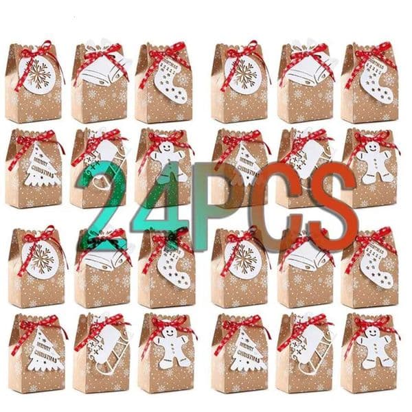 2026 24 Sets Christmas Gift Bags With Tags 7Inch Candy Kraft Paper Cookie perfume Packaging Box Year cologne XMAS Decorations Free Shipping 31