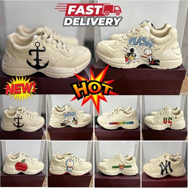 Light Luxury Shoes Designer Sneaker Women Men Rhyton Italian Web Stripe Trainers Casual Dress Formal Spring Hit Plush Comfort 36-45