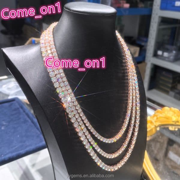 Yu Ying 925 Sterling Silver Rose Gold Plated Hip Hop Tennis Chain Necklace with VVS Moissanite GRA Certified Unisex Ice Jewelry