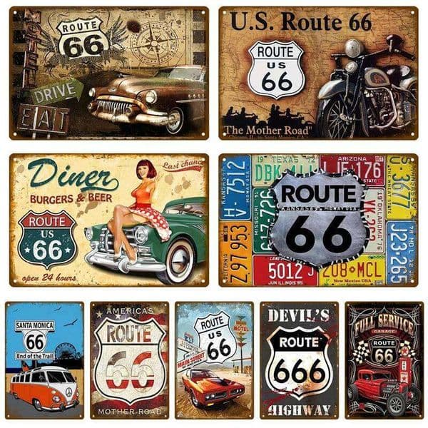 Route 66 House Plaque Metal Poster Tin Sign Plate Posters Vintage Retro Aesthetic Room Decor Wall Art Decoration 26L0606