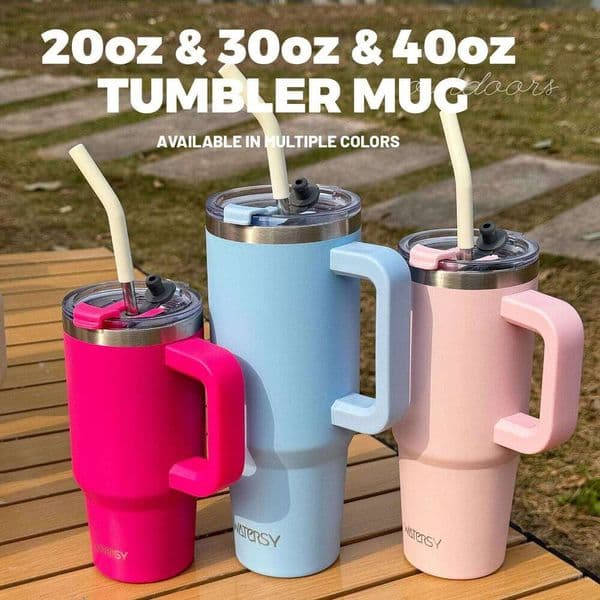 WATERSY 20/30/40oz Stainless Steel Tumbler with Straw, Large Capacity Vacuum Insulated Thermal Coffee Cup New Year Gift Mug 26L0606