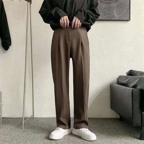 Suit Men Brown/Black Fashion Society Dress Korean Loose Straight Casual Pants Mens Office Formal Trousers S-3XL 240810 S260605