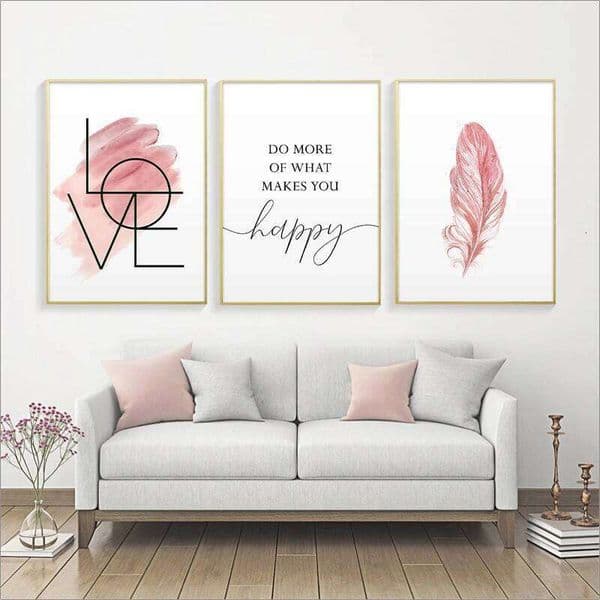 Blush Pink Feather Canvas Painting Inspirational Quote Posters and Prints Love Sign Wall Art Picture for Girls Room Home Decor 26Y0606