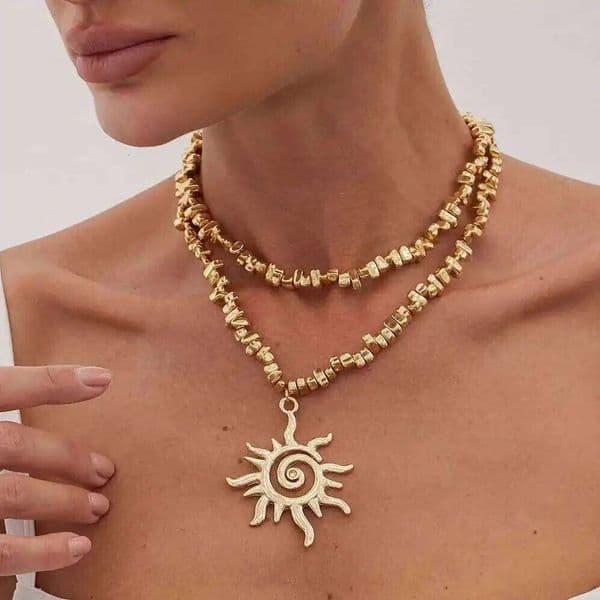 Ingemark Vintage Plastic Beads Chain for Women New Trend 2025 Goth Sunflower Pendant Choker Necklace Party Jewelry Gift
