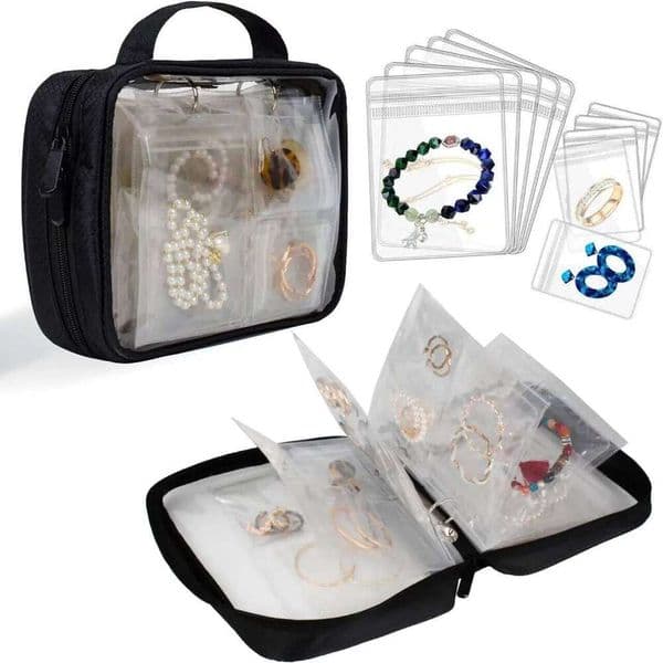Clear PVC Jewelry Organizer Book - Big Capacity Earring Holder with Zipper, Travel Storage 26Y0606