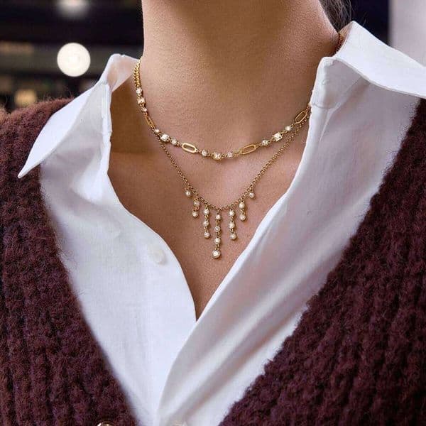 Uworld Shiny White Zircon Tassel Necklace For Women Classic 18K Gold Plated Stainless Steel Necklaces Party Exquisite Jewelry