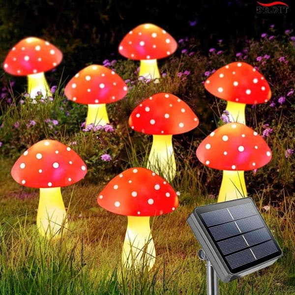 Light 12pcs Mushroom LED Solar Outdoor Garden Decor Waterproof Fairy Light Solar String Light Pathway Lawn Lamp Garden Light.R260606