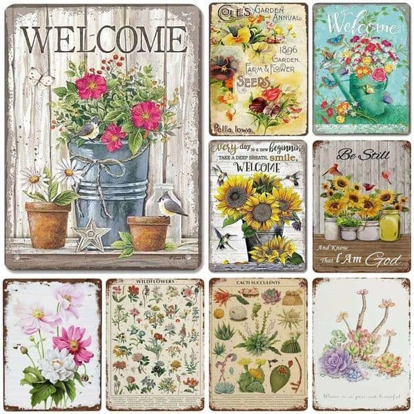 Welcome Metal Tin Signs Flowers Wall Decoration Plaque Vintage Art Poster Iron Painting for Man Cave Home Cafe Garden Club Bar 26Y0606