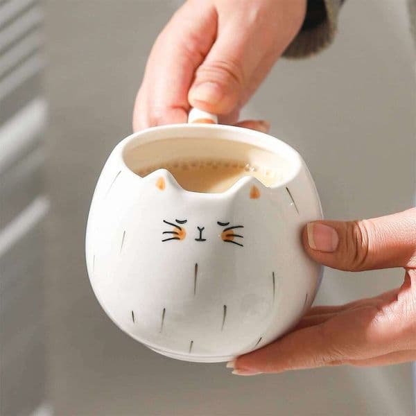 Ceramic water afternoon coffee milk tea cup, cute cat shaped mug, home drinking set 26W0606