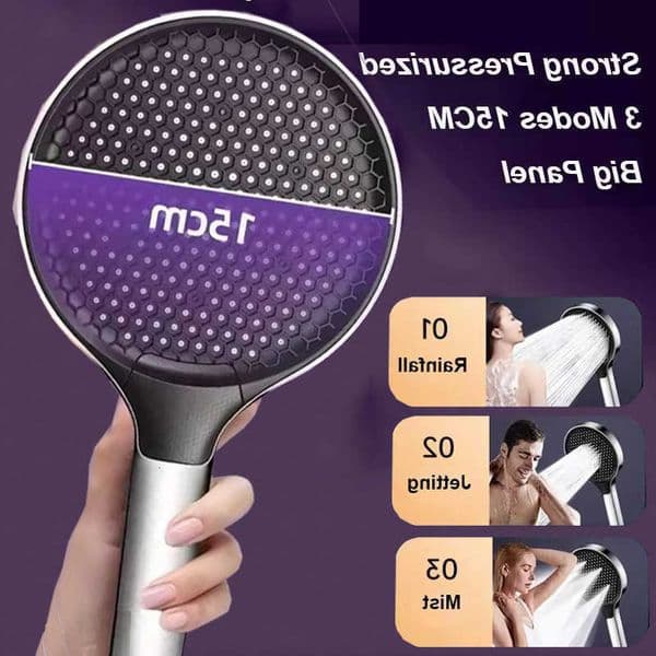 Spa 15CM Massage Big Pressurized Panel Shower Head 3 Mode Adjustable High Pressure Water Saving One-Key Stop Handheld Showerhead C260606