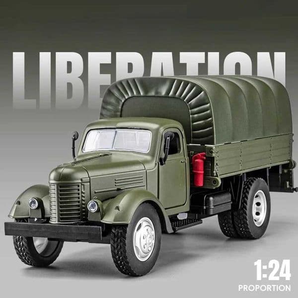 124 CA10 Vintage Truck Armored Car Model Toy Alloy Diecast Military Carrier Transport Vehicles Models Sound Light Kids Gifts L2606040G4G