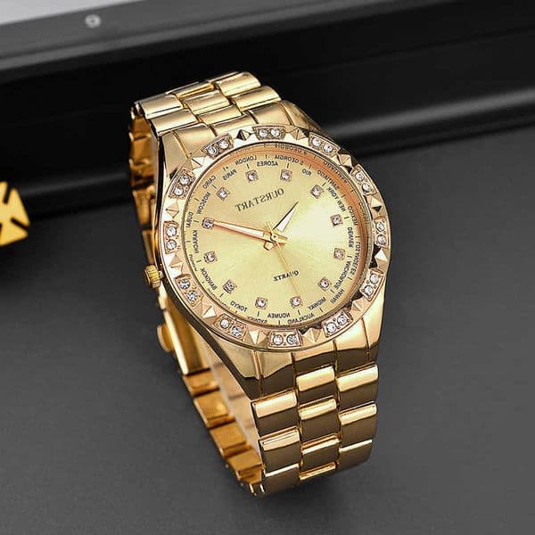 Couples Trend UTHAI Gold studded Steel Leisure Quartz for man S260606