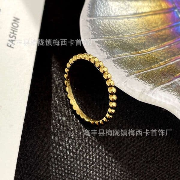Designer Jewelry Thickly Plated Rose Gold Ring Row Small Round Beads Unique Style van cleefring