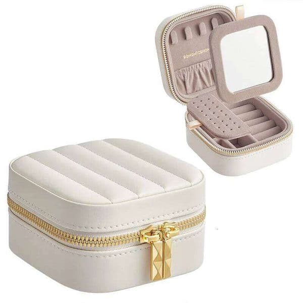 Mini Portable Leather Box Small Travel Jewelry Organizer Case for Rings Earrings Necklaces Storage Holder With Mirror 26Y0606