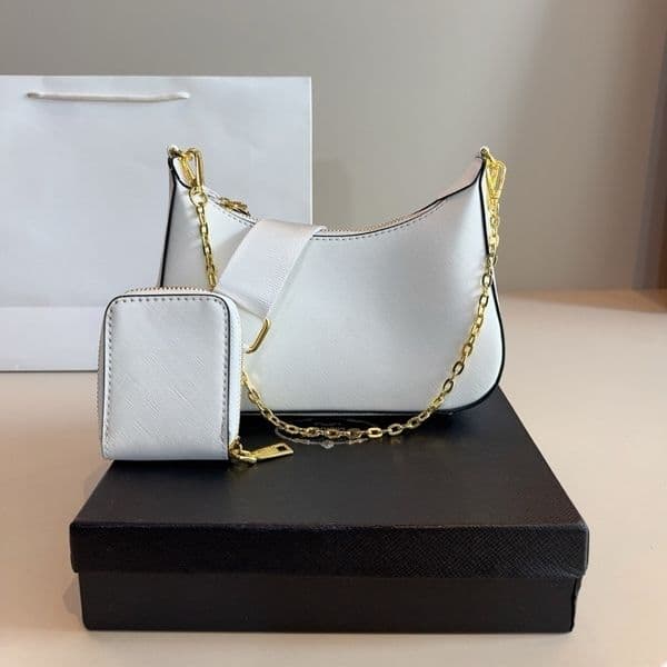 designer bag classic black nylon crescent bag multi way designer handbag with silver chain adjustable strap chic crescent shoulder bag silver hardware 2026
