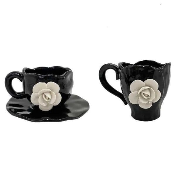Luxury Designer Decor Luxery 3D Petal Coffee room Creative Hand-Pinched White Rose Cups And Saucers Home Afternoon Tea Ceramic Three-Dimensi 16 6