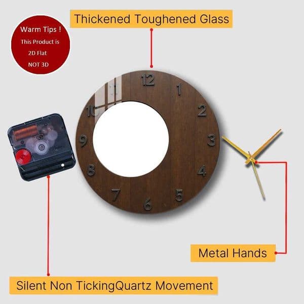 Wall Clock Wooden Clock Tempered Face With Numbers Suitable For Wall Decor or Tabletop Display Anywhere J260606