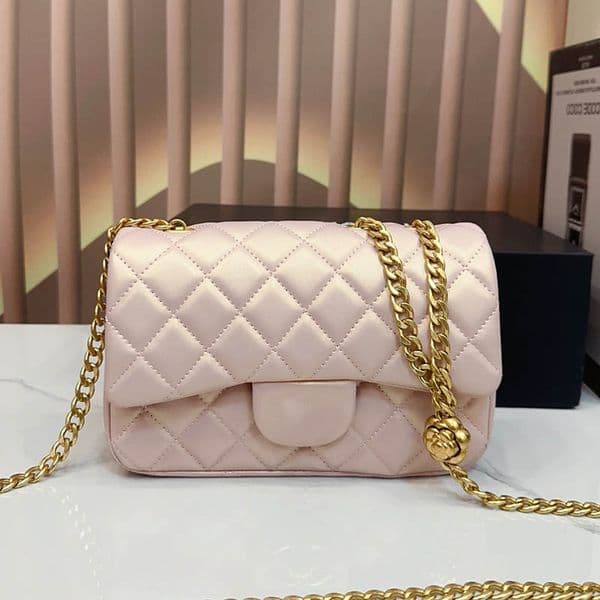 Ladies Shoulder Bag Classic Flip Cover Stitched Leather Gold Hardware Metal Adjustable Small Golden Ball Camellia Materase Chain Crossbody Makeup Bags Wallet 21cm