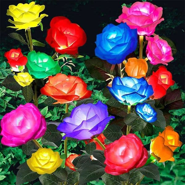 LED Solar 5-Head Rose Flower LightOutdoor Plug-in Decoration LightsLandscape Lighting For Garden Lawn Yard Path Graveyard.R260606