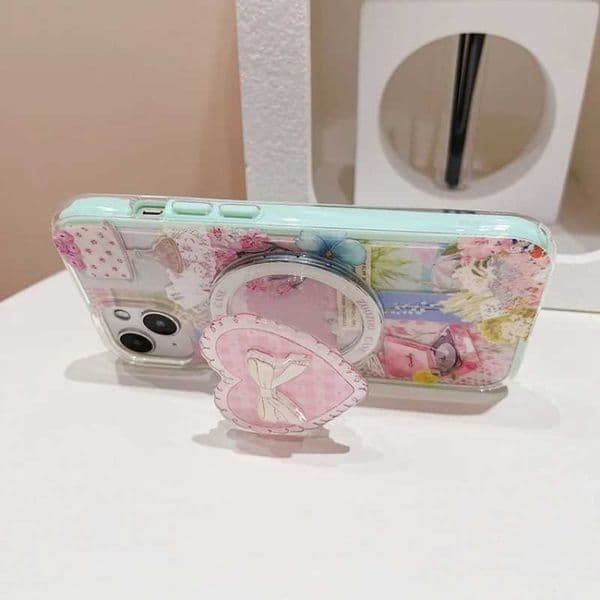 Korean Cute Grid Bow For Magnetic Phone Griptok Grip Tok Stand For iPhone 15 Wireless Charging Case Holder J260606