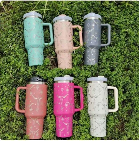 1PC Water Tumbler Cow Head Print 40oz Second Generation 304 Stainless Steel Double Insulation Handle Car Ice Bully Cup 26L0606
