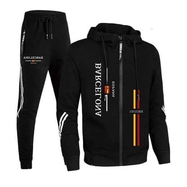 Print Mens Barcelona Tracksuit Zipup Hoodie Black Sweatpants Fall Winter Daily Casual Sporty Jogger Fitness Sportswear S260606