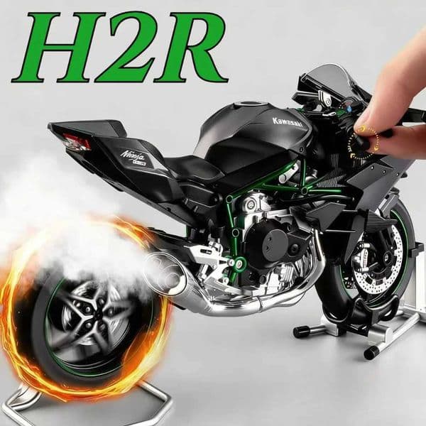 19 Scale H2R Motorcycle Model Toy Car Alloy Body Ignitable Start Spray Motor Models Shock Absorption Vehicles for Boys Toys L2606044OX4