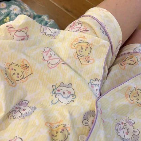 Chiika 2Pcs Anime Pajama Set Wens Summer Short Sled Shorts Cartoon He Clothes Girls Pure Cotton Hewear Festival Gift J260606