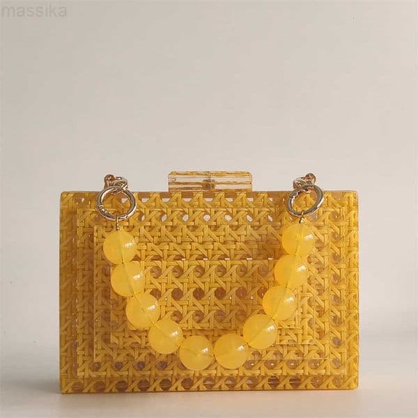 Wedding Luxury Yellow Party Handmade Purse Summer Beach Lady Handbag Designer Women Acrylic Cane Bag Rattan Female Clutch Bag R260606