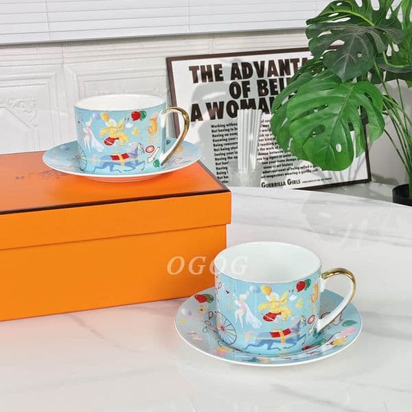Astronaut series blue bottom bone china cups and saucers cartoon cute European coffee cups and saucers