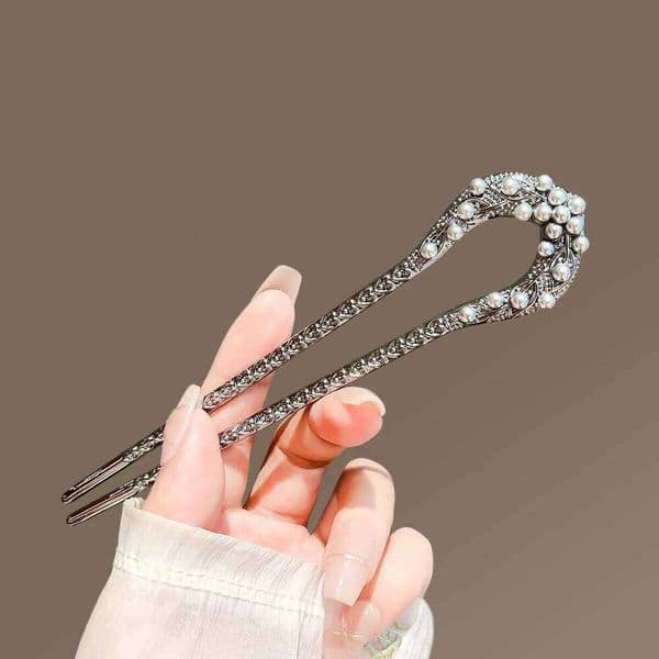Exquisite and Sweet Style Imitation Pearl Inlaid Women's U-shaped Cheongsam Hanfu High-end Banquet Braided Hair Hairpin