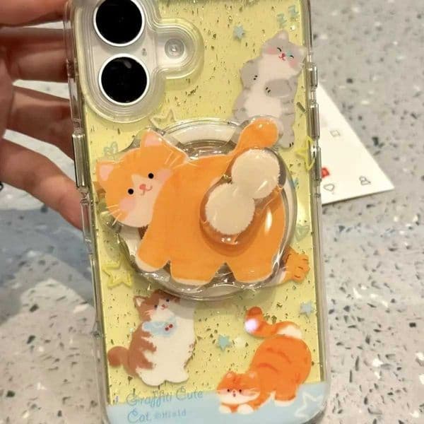 Cat Rotatable Cartoon Cute For Phone Magnetic Griptok Stand For iPhone Funny Foldable Wireless Charging Case Holder J260606