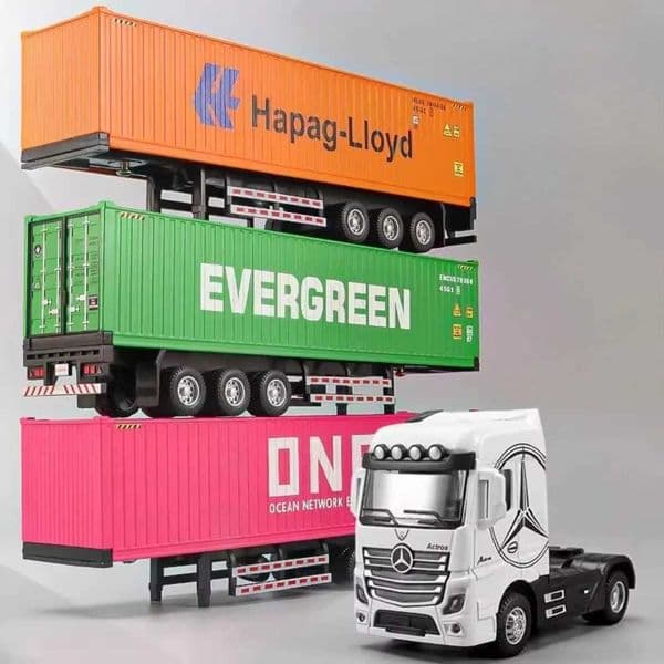 150 Scale Truck Transport Car Model Toy Metal Container Alloy Diecast Simulation Engineering Container Vehicle Models Boys Toys L260604E84S