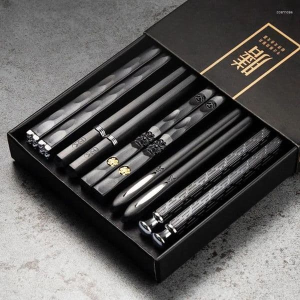 2026 Chopsticks 5 Pairs Alloy Laser cologne Engraving Non-Slip Reusable perfume Sushi Sticks Free Shipping 31