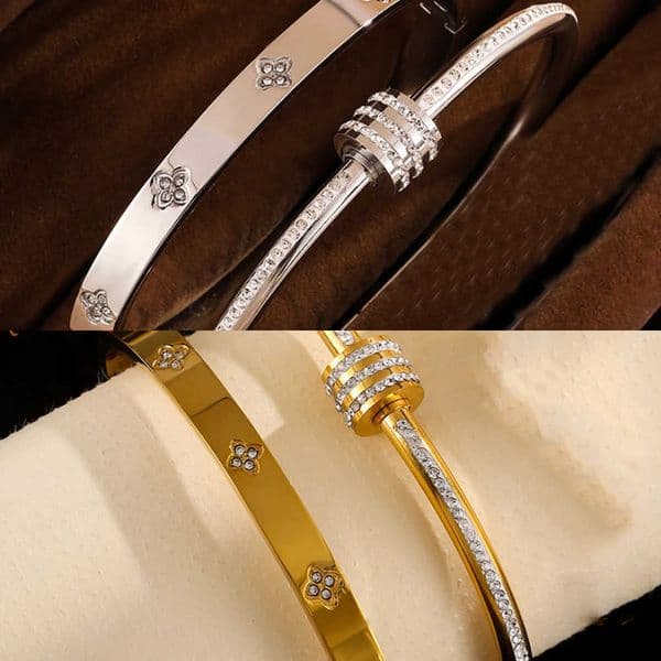 Yupsk 2Pcs/Set Sparkling Zircon Inlaid Stainless Steel Waterproof Bangles Exquisite Valentines Day Jewelry Gift Women L260601