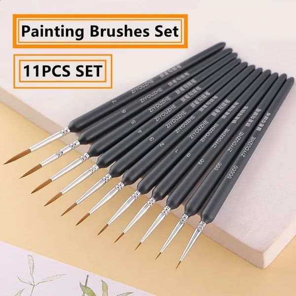 11Pcs Paint Brushes Hook Line Pen For Watercolor Oil Painting Extra Fine Soft Wolf Hair Hand Brush Acrylic Nail Art Drawing Tool 260605