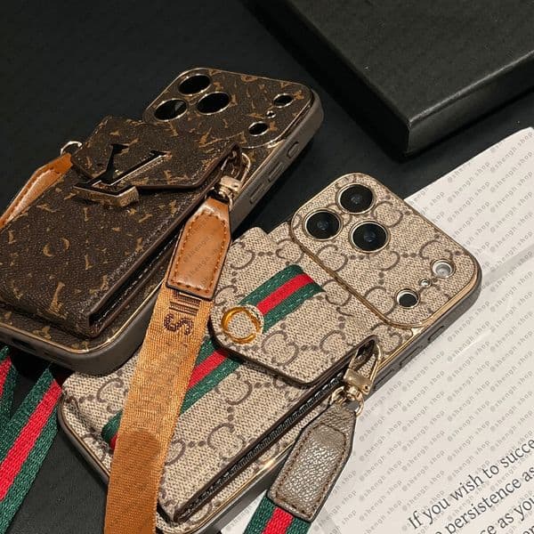 For Samsung Galaxy S26 Ultra Luxury Crossbody Wallet Phone Case Shockproof Protective Cover For iPhone 17 Pro Max/16/15/14/13/12 With Card Holder Designer Iphone Case