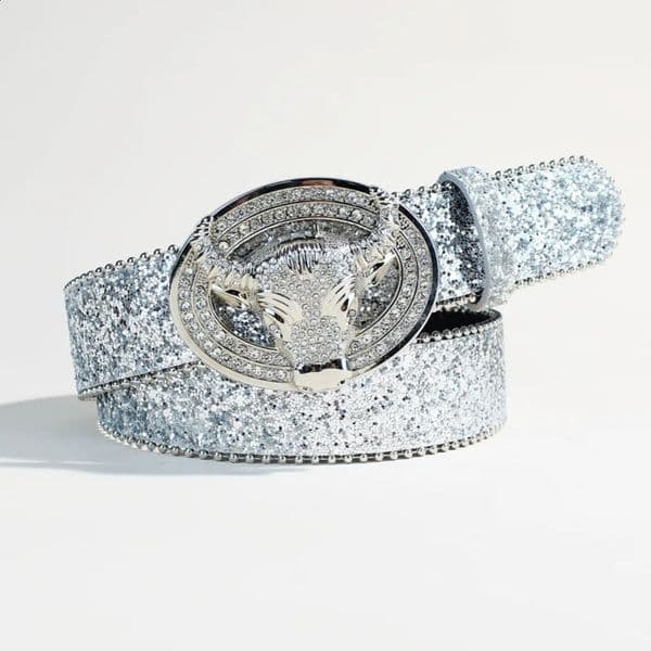 Y2K Women Fashion Solid Print Studded Full Rhinestone Belt PU Leather Bling Crystal Adjustable Glitter Waistband for Club Party 260605