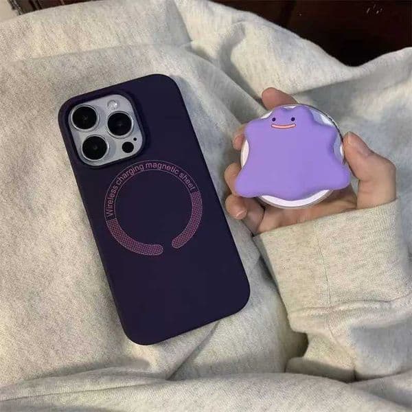Cute Cartoon Purple Stand Holder Magnetic Fundas For iPhone 16 Pro Wireless Charging Case Grip Tok Folding Finger Stand Socket J260606