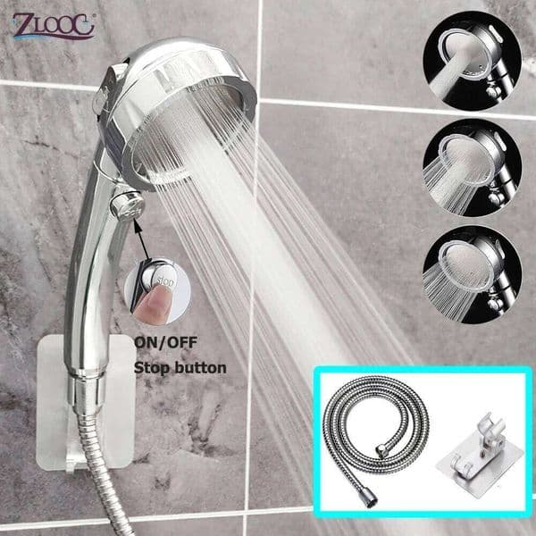 Zloog 3 Modes Adjustable Silver Black Shower Head High Pressure Handheld Showers Pressurized Bathroom Showerhead Set with Hose W260606