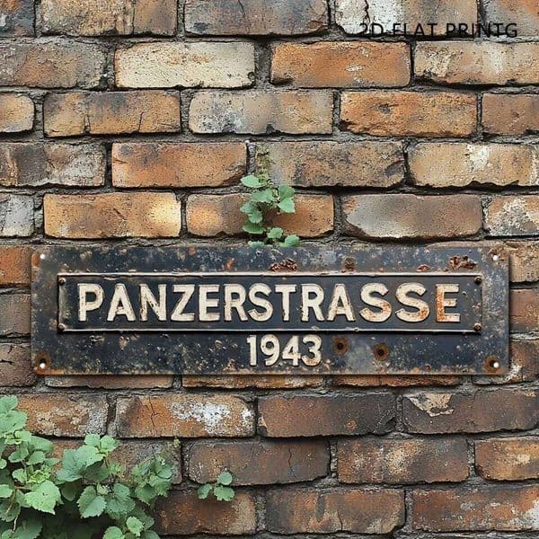 1pc 2D Flat 15.7"x3.9" "Panzer Strasse 1943" Metal Sign - Vintage Aluminum WWII Tank Route Decor, Ideal for Indoor/Outdoor Use 26Y0606