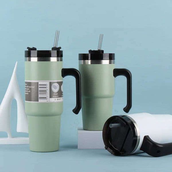 20oz/30oz Stainless Steel Car Thermos Travel Sports Water Bottle Large Capacity with Handle Straw Mug Outdoor Coffee Cup 26L0606