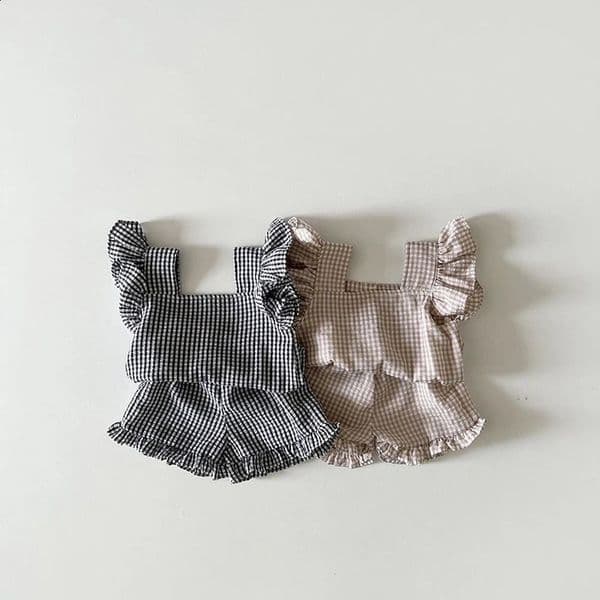 w1752 Summer Clothing Set Toddler Ruffle Tee and Shorts 2Pcs Girls Suits Ruffle Tee Set