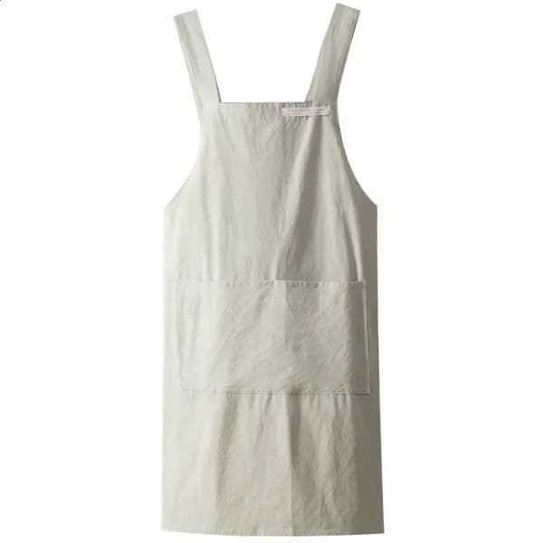 Women Japanese and Korean simple apron denim cotton linen solid color blouse kitchen Florist coffee shop 260605