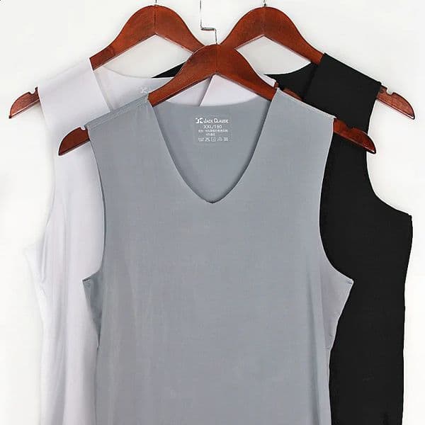 3Pcs Men Tank Tops Underwear For Mens Vest Undershirt Transparent Shirts Male Bodyshaper Fitness Wrestling Singlets silk V Neck 260604
