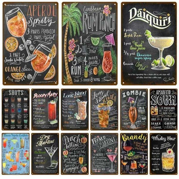 Tin Decor Cocktail Sign Plaque Metal Plate Vintage Iron Poster Wall Art Painting For Pub Club Man Cave Bar Decoration 26L0606