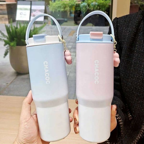 30oz Large Capacity Stainless Steel Mug with Handle Straw Lid Office & Travel Essential | Leakproof Insulated Cup 26L0606
