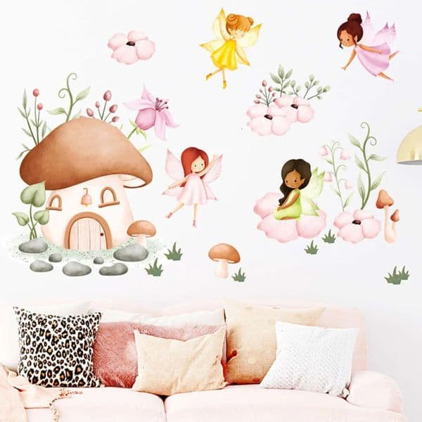2026 Watercolor Cartoon Fairys Garden And Plants Stickers Flower Mushroom perfume Wall Decals For Baby Girl Nursery Room Bedroom Decor cologne Free Shipping 30