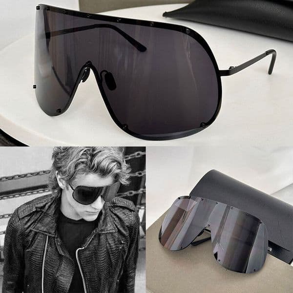 Men Black Oversized Mask Sunglasses Designer New Curved Oversized Lens Oversized Metal Frame Casual Sports Style Women Mask Sunglasses