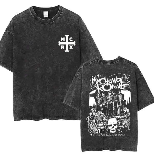 Rock Band My Chemical Romance mens Retro cotton Washed Tshirt man Womens oversized Y2K Punk Distressed Tee Casual streetwear L260529